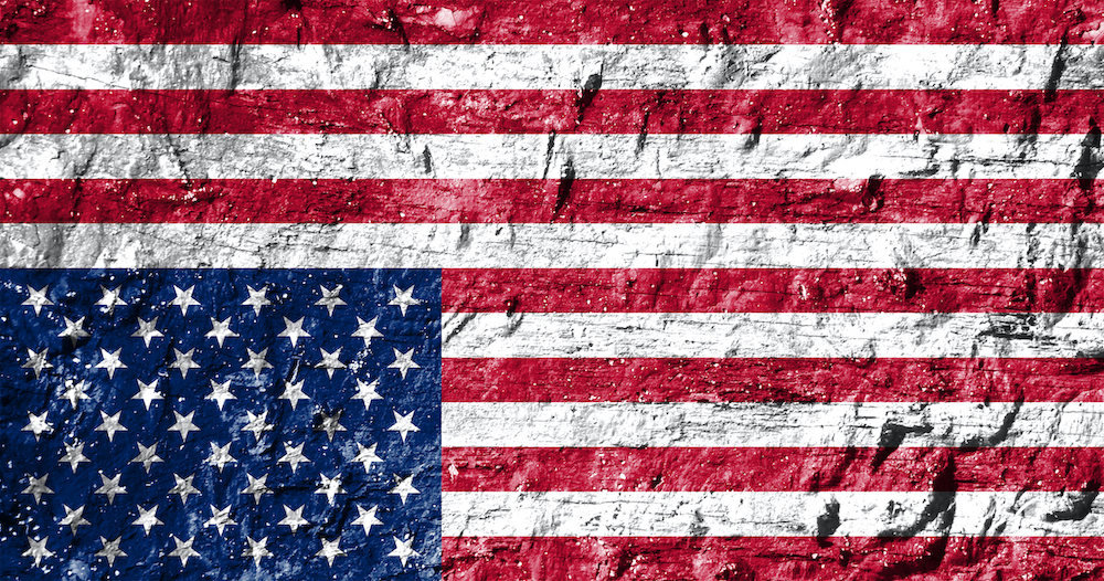 Graphic of upside-down U.S. flag, representing patriotism that's upside-down. original by Dragana Stojanovic